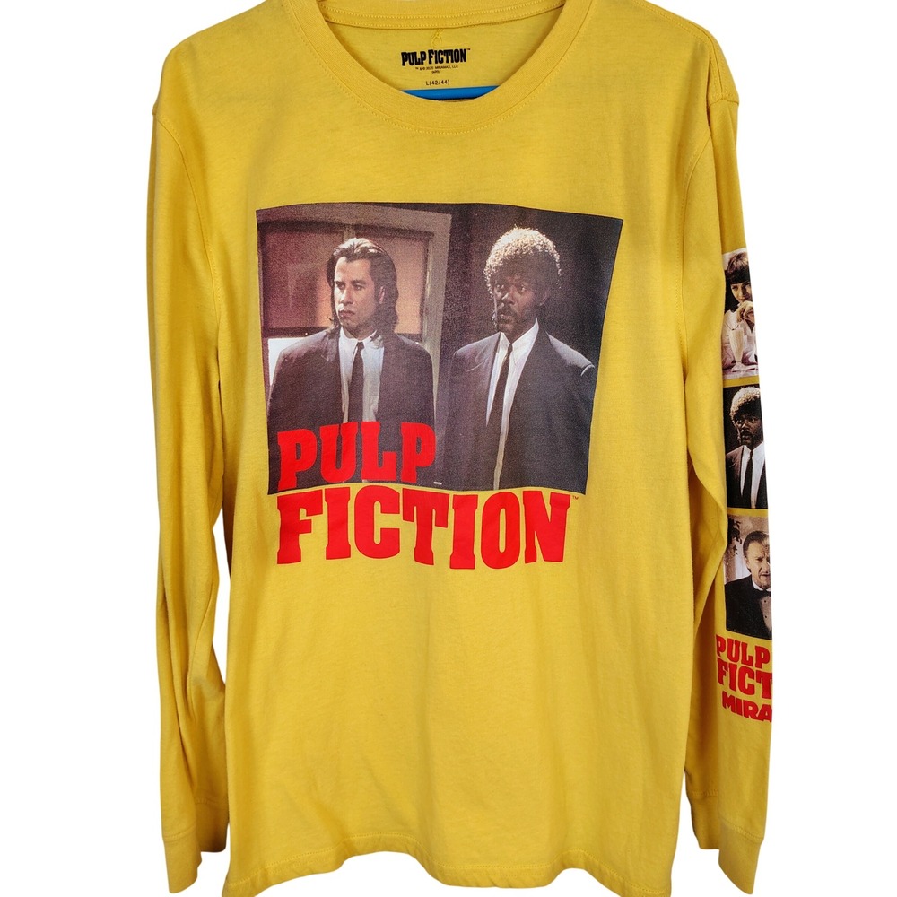 Pulp Fiction Movie Graphic Long Sleeve Shirt Yellow Mens Large Quentin Tarantino